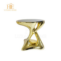 Direct prix d'usine luxe intérieur antique design pur métal avec dessus en marbre table d'appoint os incrustation console pour hôtel