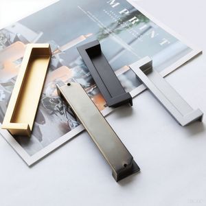 Modern Minimalist Drawer Recessed Handle Zinc Alloy Rectangle Easy Installation <b>Black</b> White Gold - Product Image 4