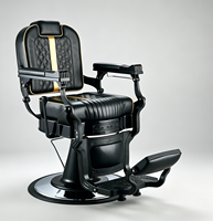 Fauteuil de Barbier Vintage de Luxe Noir et Or, Robuste, Hydraulique et Inclinable, pour Salon de Coiffure et Coupe de Cheveux