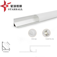 Profilé LED en aluminium 1616H à 45 degrés avec diffuseur opale, dissipateur thermique, série 6000, surface anodisée, lumière linéaire, indice IP20, CRI90, garantie 5 ans