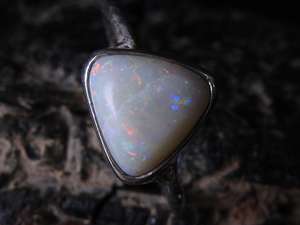 Australian Solid <b>Opal</b> 10x10mm Multi Fire Bezel Setting <b>Ring</b>-<b>Silver</b>-October Birthstone-5 US Size-Handmade Classic Wedding - Product Image 5