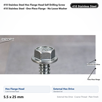 Vis autoperceuse à tête hexagonale en acier inoxydable 410, 5,5 x 25 mm, autotaraudeuse, pour fixation de toiture et garde-corps extérieur