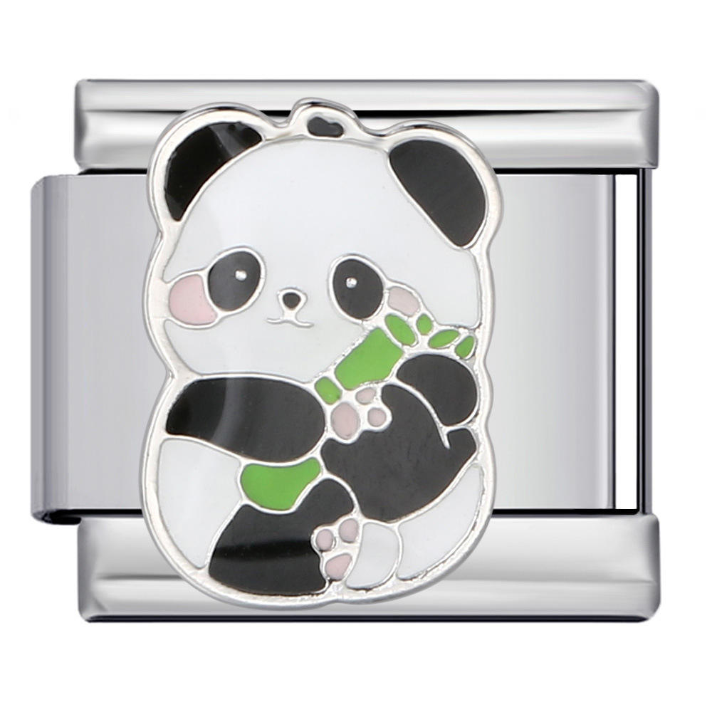 SGYUAN Fashion Cute Panda Animal Series Stainless Steel Link Fit 9mm Italian Charm Bracelet Making DIY Jewelry for Women and Man