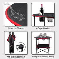 Personnalisé Jardin Plage Pique-Nique Portable Rond Pliable Avec 4 Porte-gobelets Camping Tables Extérieures Pliantes