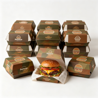 Boîte à hamburger en papier blanc biodégradable robuste, écologique, impression quadricolore, motif logo personnalisé, résistante à l'huile et à la graisse, directement de l'usine