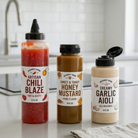 Bouteille souple personnalisée 300 ml pour sauce ketchup, sauce chocolat, et sauces vinaigrette en plastique transparent