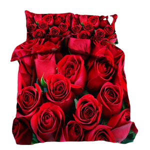 Ensemble de <span class=keywords><strong>housse</strong></span> de <span class=keywords><strong>couette</strong></span> imprimée rose rouge 2025, motif floral et végétal 3D, literie en polyester bon marché <span class=keywords><strong>pour</strong></span> un usage domestique, ensemble de 3 pièces - Product Image 1