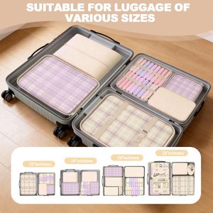 Lot de 8 cubes de rangement extra larges pour valise de voyage, sacs organisateurs pour bagages avec sac à chaussures suspendu et trousse de toilette, pour les voyages en voiture et le camping - Product Image 4