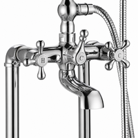 Ensemble de robinetterie de douche sur pied en laiton massif brossé de style britannique, avec cartouche céramique à double poignée, jet doux effet pluie, pour hôtels et villas