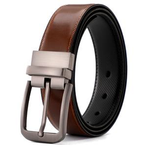 Cinto Masculino de Couro Genuíno Dupla Face com Fivela Rotativa de Liga Metálica, Estilo Americano de Alta Qualidade, em Couro Bovino de Duas Camadas - Product Image 4