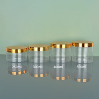 Kunststoffdose auf Lager Kosmetik-Creme-Verpackung 200g 300g 500g 800g 1000g Transparente Weithalsflasche mit Galvanisiertem Golddeckel