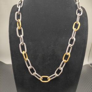 Collana in Argento 925 David Yarman con Catena in Oro 18K e Argento Sterling 925 per Donne, Bicolore con Ovale Liscio e Intrecciato - Product Image 1