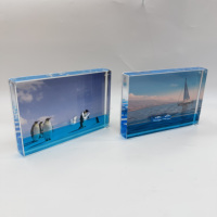 Cadre photo liquide en acrylique 4*6 pouces, figurine personnalisée en plastique, thème voiture sur câble bleu, ornement de bureau pour aquarium océanarium, souvenirs