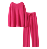 Pull en tricot de cachemire col rond et pantalon 2 pièces en cachemire ensemble pour femme