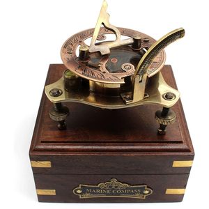 ALFA NAUTICAL Vintage Style Brass Sundial Compass Adjustable <b>Screw</b> Legs Durable Portable Leather Case Packaging for Travel - Product Image 1