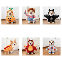 Costume d'Halloween pour chien et chat, tenue de cosplay amusante avec couteau-dague, salopette en jean à manches rayées et capuche pour petits chiens, fête d'automne