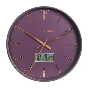 Horloge murale LCD Simple et moderne de 12 pouces avec température, humidité, Date et semaine, Logo personnalisé, vente en gros d'usine