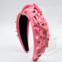 Nouveauté ruban papillon rose accessoires pour cheveux bandeau perle mode à large bord pour la sensibilisation au cancer du sein