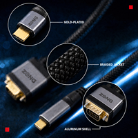 Câble adaptateur USB C vers VGA 1080P60Hz, convertisseur vidéo Type-C vers VGA pour ordinateur portable vers projecteur moniteur, câble tressé