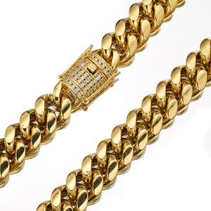 Conjunto <span class=keywords><strong>de</strong></span> collar y cadena <span class=keywords><strong>de</strong></span> eslabones cubanos <span class=keywords><strong>para</strong></span> <span class=keywords><strong>hombre</strong></span>, joyería <span class=keywords><strong>de</strong></span> acero inoxidable Miami, 14K, 18K, chapado en <span class=keywords><strong>oro</strong></span>, 12mm, eslabones cubanos - Product Image 3