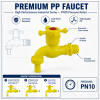 Robinet d'eau en PP jaune de Chine à poignée croisée, Robinet de puisage en plastique anti-corrosion pour l'irrigation, l'agriculture domestique et l'aquaculture, Vente en gros OEM