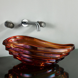 Nuevo Lavabo de Sobremesa para Baño, Forma Irregular, Acabado Brillante, Lavabo de Vidrio Templado Artístico para Hotel o Villa - Product Image 5