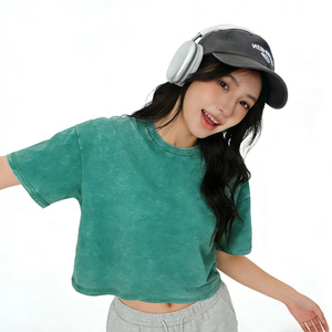 T-shirt court délavé style rétro américain 240 GSM, en pur coton, coupe ample, avec impression graphique personnalisée, pour femme tendance - Product Image 5