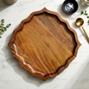 Plateau de service artisanal en bois d'acacia vintage, plateau en bois rustique pour les collations, les fruits, le fromage, le pain, décoration de cuisine - Product Image 3