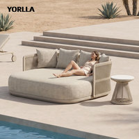 Lit de repos d'extérieur de luxe surdimensionné en corde tressée avec coussin épais, lit double pour piscine avec table d'appoint pour complexe hôtelier