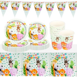 Packs de <span class=keywords><strong>vaisselle</strong></span> jetable sur le thème des animaux du zoo vert, décorations et fournitures pour fêtes d'<span class=keywords><strong>anniversaire</strong></span>, accessoires pour fête de naissance de garçon - Product Image 1