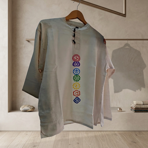 Vente en gros de chemises kurta en chanvre pour hommes, 7 chakras, en coton, longues, décontractées, en gaze, pour l'été, style bohème, vêtements hippies - Product Image 3