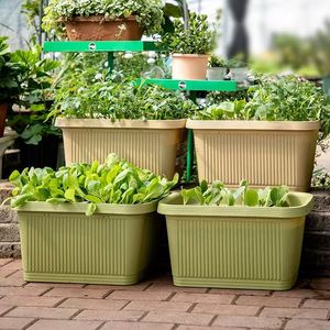 Jardinera Rectangular de Plástico para Balcón, para Cultivar Cebollín - Maceta Extra Grande para Vegetales, Maceta Clásica para Flores - Product Image 1