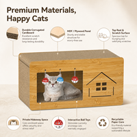 Grand lit-griffoir détachable pour chat, maison en carton pour chat d'intérieur avec lit-griffoir en papier ondulé pour chats