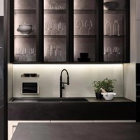 Meubles muraux modulaires modernes personnalisés pour hôtel, finition acrylique, design durable, robinet, charnière, panier de tiroir, mini-cuisine