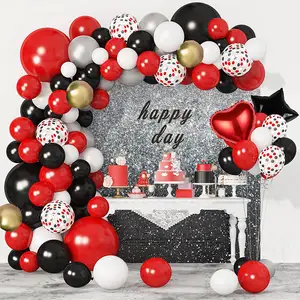लाल और काले गुब्बारे माला कट्टर किट काले, लाल सफेद अलक कंफ़ेद्दी स्नातक बच्चे गोद भराई के लिए गुब्बारे शादी की जन्मदिन की