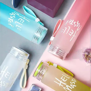 Logotipo personalizado Botella 500ml de <span class=keywords><strong>agua</strong></span> de vidrio de borosilicato <span class=keywords><strong>Forma</strong></span> de cilindro de color degradado con mango de silicona Caja de tapa de PC esmerilada Embalaje - Product Image 4