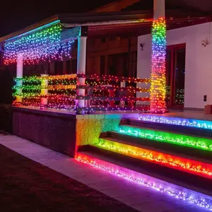 Cadena de Navidad Led, 8 modos de iluminación con temporizador, luces de carámbano para techo, hogar, jardín, alero interior al aire libre