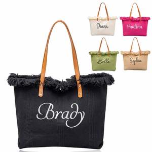 Custom Name Tote <b>Bags</b>, Personalized Bridesmaid Gift <b>Bag</b> with Fringe, Large Canvas Beach Tote for Women - Product Image 1