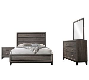 Grey Oak and Black 4-piece Queen Panel Antique <b>Convertible</b> Bedroom Set for Apartment & Hotel - Product Image 1