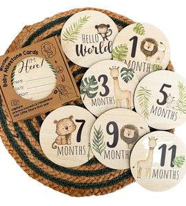 Disques en <span class=keywords><strong>bois</strong></span> MDF écologiques Animaux de la savane, peints, pour étapes mensuelles de nouveau-nés, cadeau de baby shower, thème 'Bonjour le <span class=keywords><strong>monde</strong></span>', pour la grossesse, Marque ZY - Product Image 1