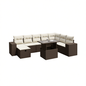Ensemble de canapés de jardin en rotin PE marron crème, mobilier d'extérieur imperméable au design contemporain - Product Image 1