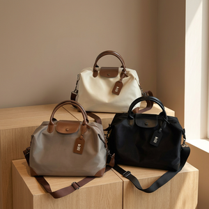 New Lady Fashion Minimalist Stylish Color Blocked Animal Print <b>Nylon</b> Zipper Hasp Closure Large <b>Handbag</b> Wide Shoulder Straps - Product Image 3