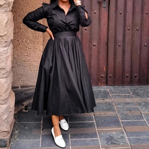 Women's Long-Sleeve Collared Shirt With African-Inspired Elegance, High-Waisted Pleated Skirt, Casual 2-Piece <b>Set</b> Fashion - Product Image 3