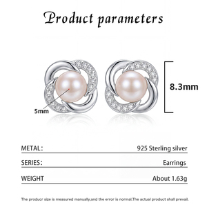 Elegant Copper Leaf Freshwater Pearl <b>Stud</b> Earrings Zircon Jewelry for Women Wedding Bridal Anniversary Gift - Product Image 6