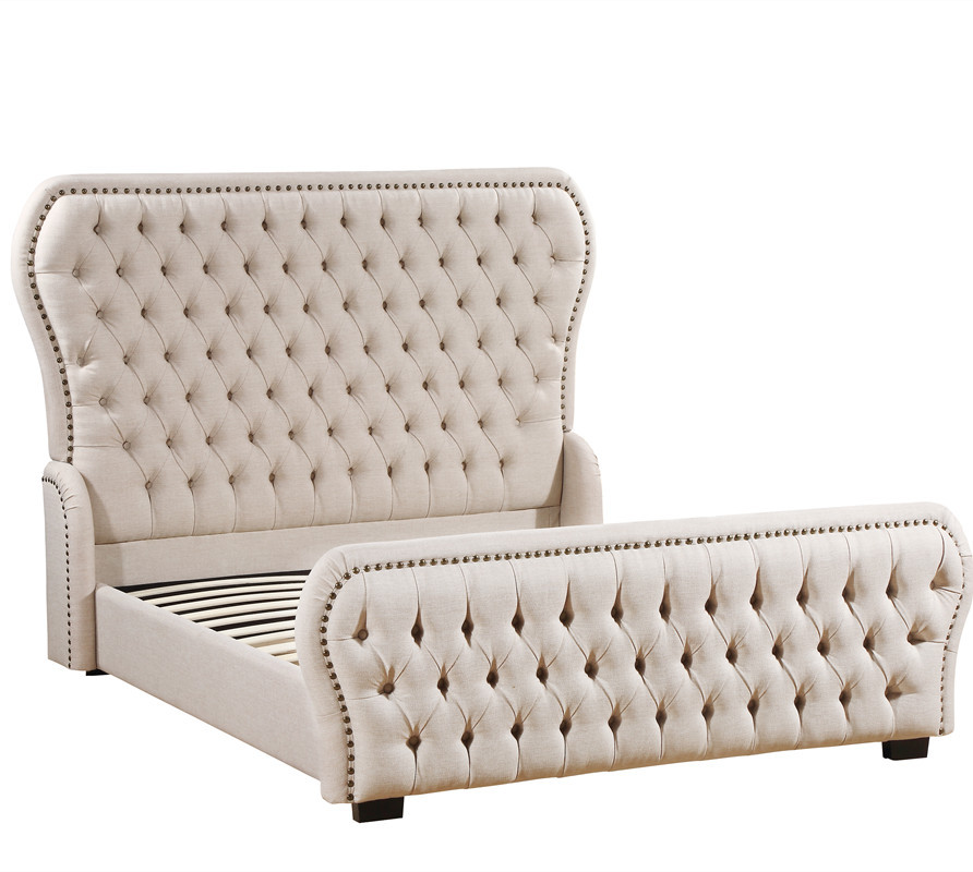 Luxury Queen Size Fabric Upholstered Modern King Bed Frame
