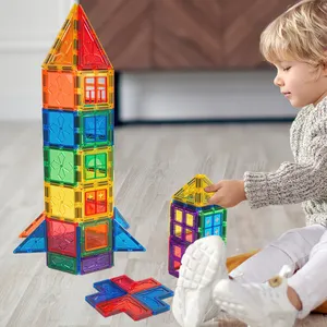 OEM Magnetic Building Blocks Tiles 100 Piece Kids Diy 3d Abs Plastic Toys Unisex Modern Buildings For Toddler Child