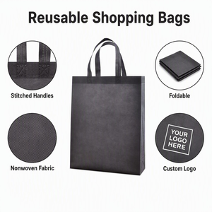 Richer Black Nonwoven Tote <b>Bag</b> Reusable Grocery Shopper Hand Length Handle Business Shopping <b>Bag</b> Custom Logo Sublimation Print - Product Image 3