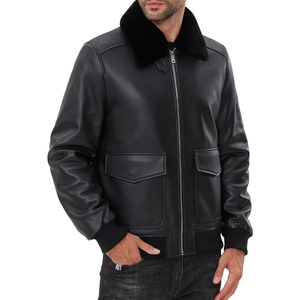 Wholesale Best Selling Men's Fashion Crew Neck Shearling Leather <b>Canvas</b> <b>Jacket</b> Spring High Street Style Custom Colors Front - Product Image 2