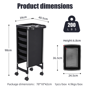 Chariot de barbier multifonctionnel noir, chariot de rangement pour salon avec plateaux amovibles - Product Image 4