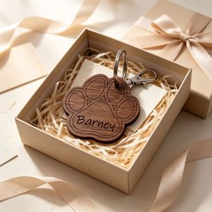 Personalised <b>Dog</b> Paw Keyring Wooden Keychain Custom Name Paw Print Keyring for Women <b>Dog</b> Memorial Keychain - Product Image 3